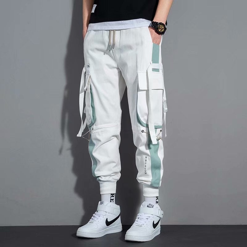 Summer New Overalls Boys Design Sense Loose Functional Casual Youth All-match Sports Foot-toe Cropped Pants White
