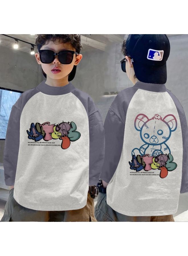 Boys' Base Layer Shirt Autumn And Winter New Thermal Children's Half-high Collar T-shirt Long Sleeve Color-block Top For Older Children