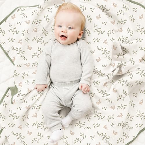 Konssy Muslin Baby Blankets for Girls Boys, 100% Cotton Crib Blanket for Baby Infant Toddler, Super Soft and Lightweight Nursery Blankets 40"x36"（Rabbit - Image 4