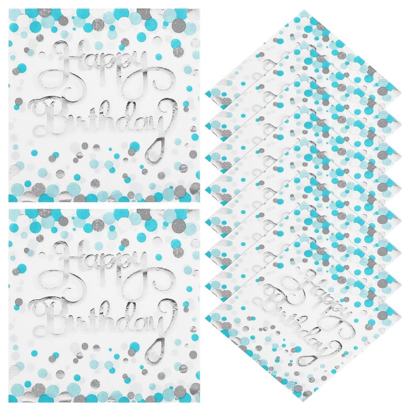 Vicasky Blue Dot Silver Foil Disposable Napkins 40pcs Birthday Party Banquet Decorations - Image 2