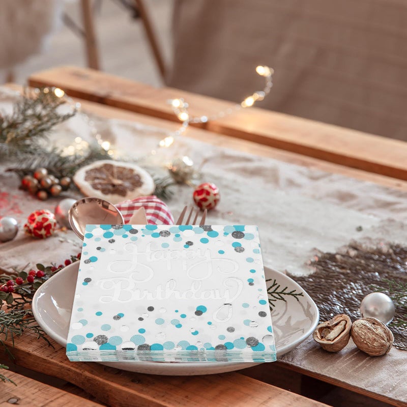 Vicasky Blue Dot Silver Foil Disposable Napkins 40pcs Birthday Party Banquet Decorations - Image 5