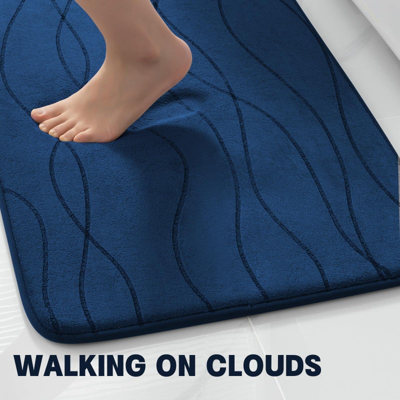YIHOUSE Memory Foam Blue Bathroom Rug Sets 5 Piece, Ultra Absorbent Bath Mat for Bathroom - Non-Slip Machine Washable & Dry Quickly, 5 Piece Bathroom Mat Set, Navy Blue - Image 3