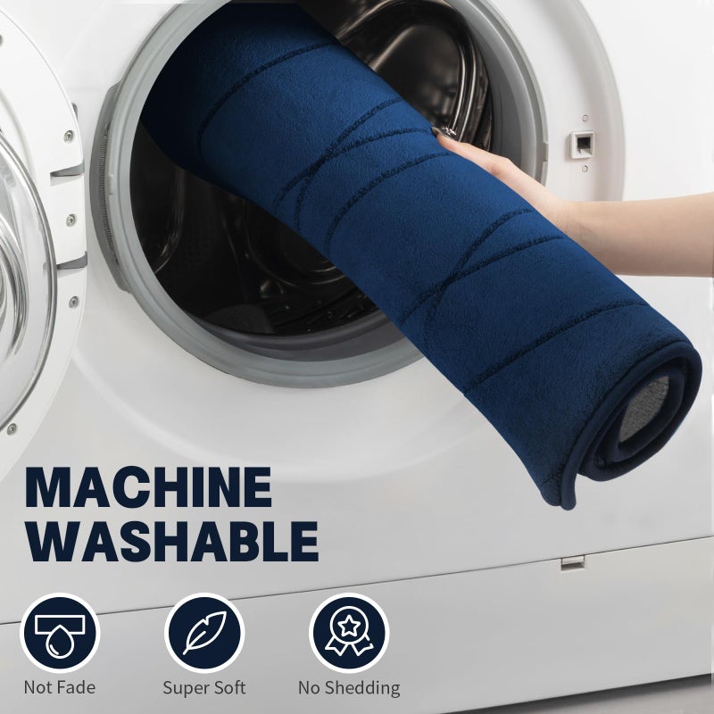 YIHOUSE Memory Foam Blue Bathroom Rug Sets 5 Piece, Ultra Absorbent Bath Mat for Bathroom - Non-Slip Machine Washable & Dry Quickly, 5 Piece Bathroom Mat Set, Navy Blue - Image 4