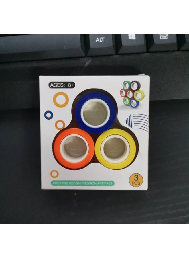 Decompression Toy Strange Magnetic Ring Ring Strong Magnetic Finger Fingertip Gyro Toy Decompression-Color:Upgraded Magnetic Orange + Yellow + Blue Mix  - Image 1