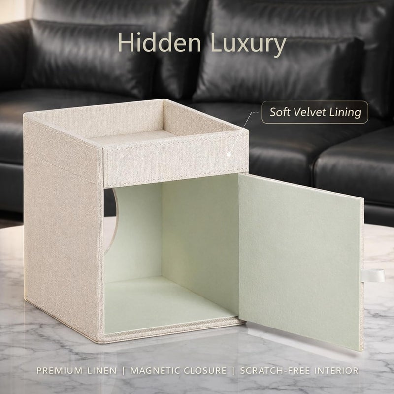 Angju Tissue Box Cover, PU Leather Square Tissue Box Holder with Storage Tray for Bathroom Vanity Countertop Night Stands Bedroom Office Desk, Stylish Tissue Holder Decorative Organizer (Linen) - Image 5