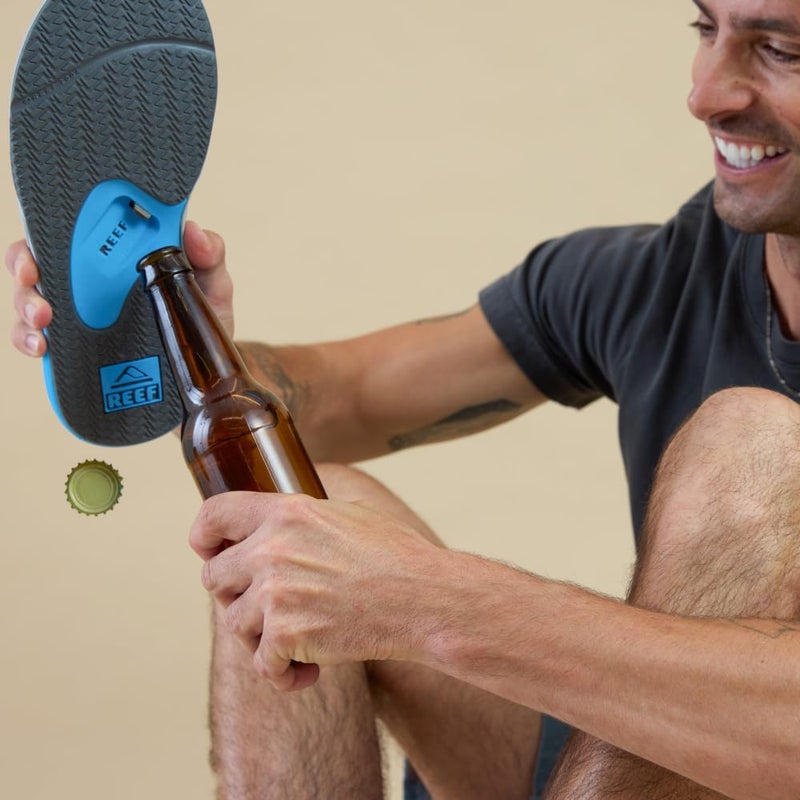 REEF Cushion Fanning Mens Flip Flop, Arch Support, Durable Outsole, Water Friendly, Light Grey/Blue, 12 - Image 3