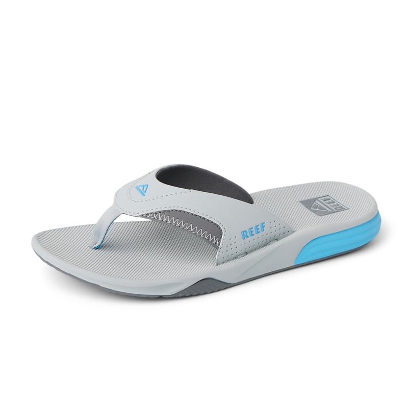 REEF Cushion Fanning Mens Flip Flop, Arch Support, Durable Outsole, Water Friendly, Light Grey/Blue, 12 - Image 1