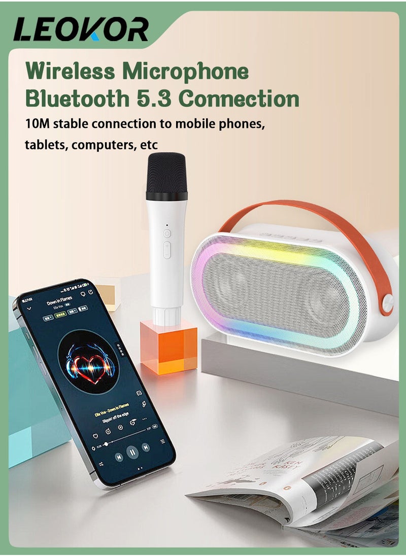 LEOKOR Mini Portable Karaoke Speaker Kits,Wireless Karaoke Speaker with 2 Pack Wireless Microphone,for Home Outdoor Party White  - Image 2