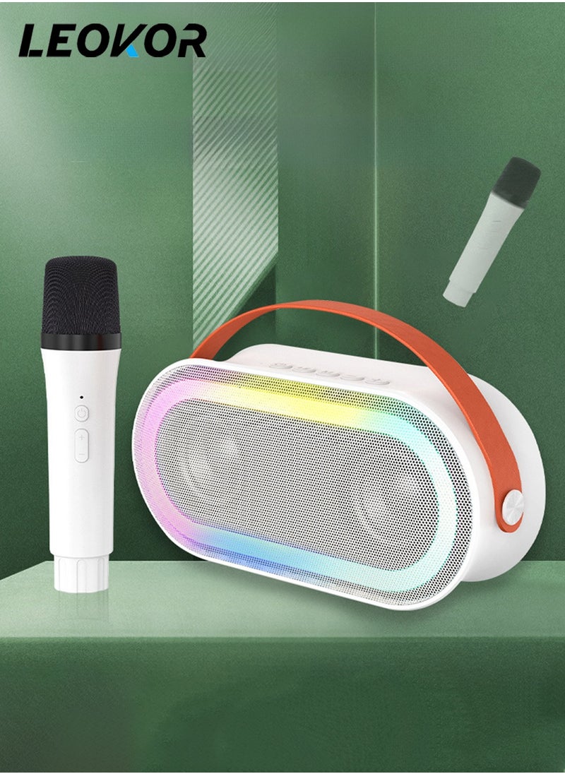 LEOKOR Mini Portable Karaoke Speaker Kits,Wireless Karaoke Speaker with 2 Pack Wireless Microphone,for Home Outdoor Party White  - Image 1