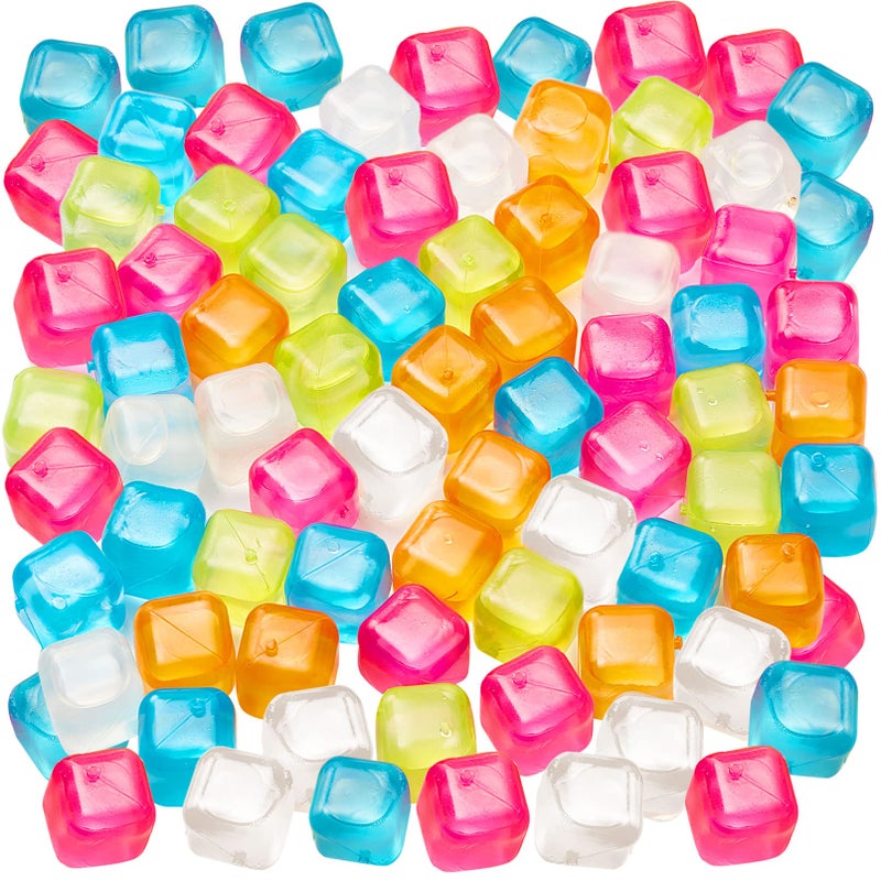 60Pcs Reusable Ice Cubes  Colorful Plastic NonDiluting Square Cubes for Drinks and Cocktails  Washable Quick Frozen BPA Free Purified Water Filled Multicolor