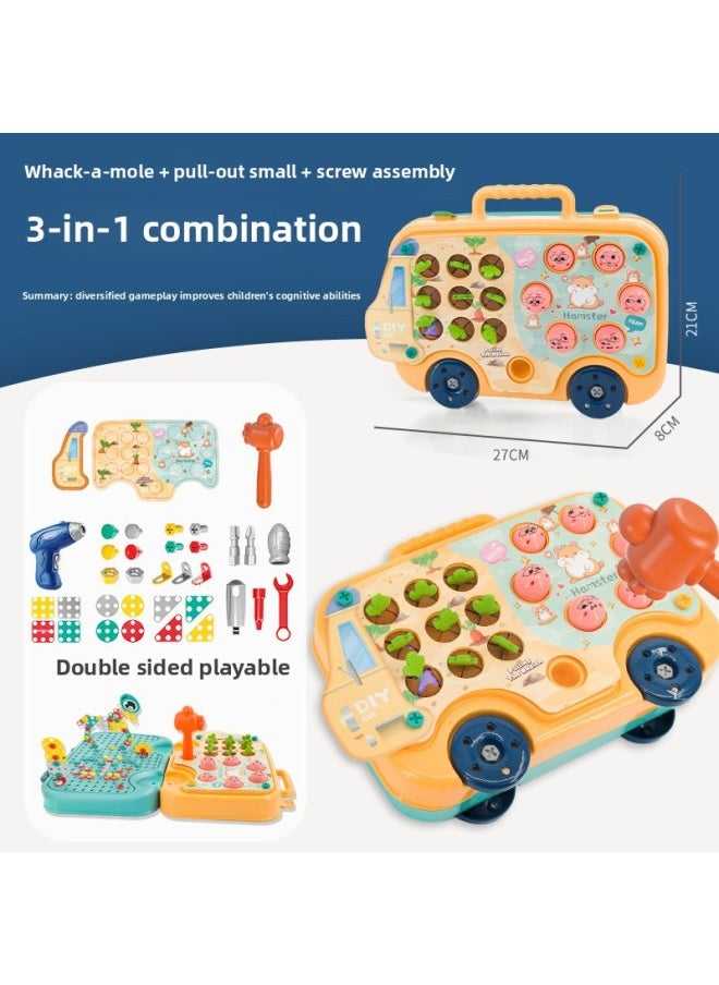 Children's Screw Puzzle Toy Nut Combination Screw Removal Simulation Electric Baby Repair Toolbox Toy-Color:3-in-1 Suitcase + Electric Drill [hack-a-mole + Pulling Radish + Tightening Screws]  - Image 1