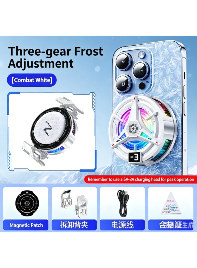 FlyDigi Protable Mobile Phone Cooler, 3-Speed Magnetic Cellphone Radiator with Temperature Display&Light, Rechargeable Phone Cooling Fan with Semi-Conductor Cooling Chip for Mobile Gaming Live Streaming ( White ) - Image 2