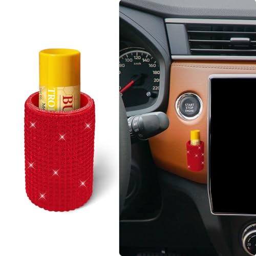 xbrtaia Upright Car Chapstick Holder Bling Insulating Lip Balm HolderRhinestone Car Accessories for Women Interior Suitable for Most Vehicles Red - Image 1