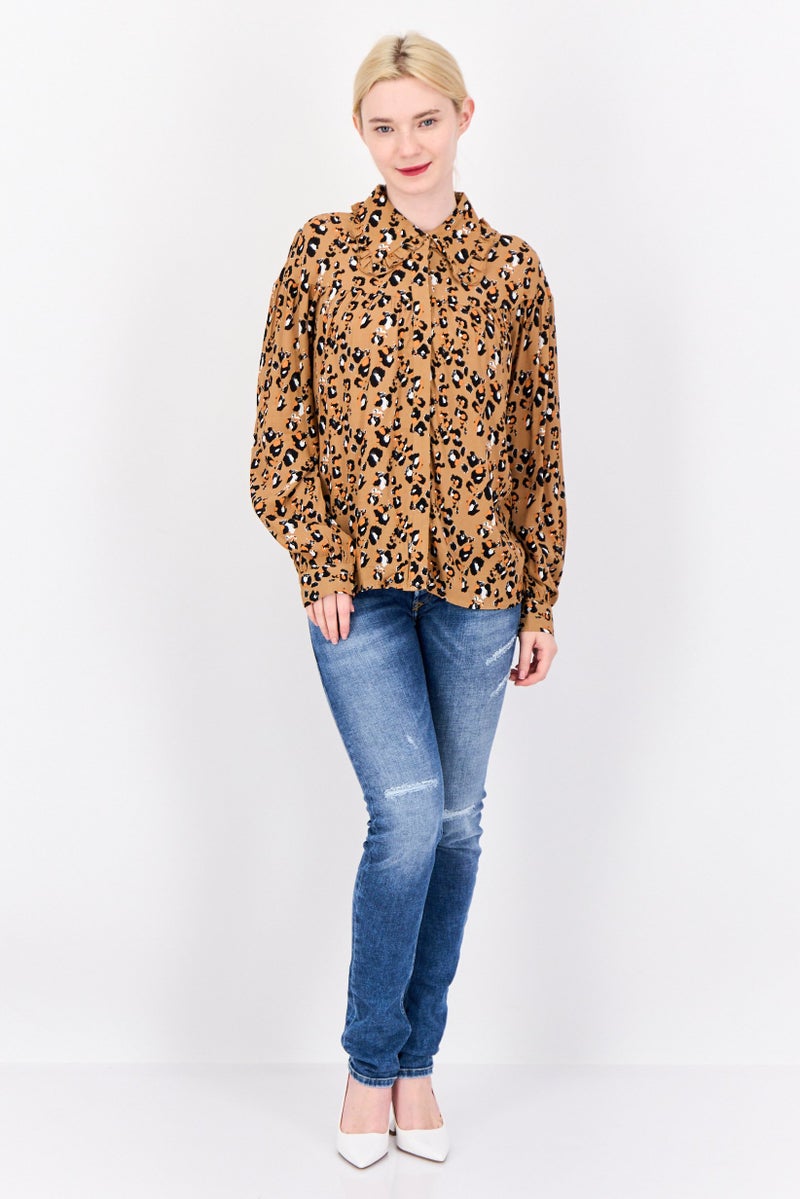 Vila Women Spread Collar Long Sleeves Animal Print Shirt, Multicolor  - Image 3