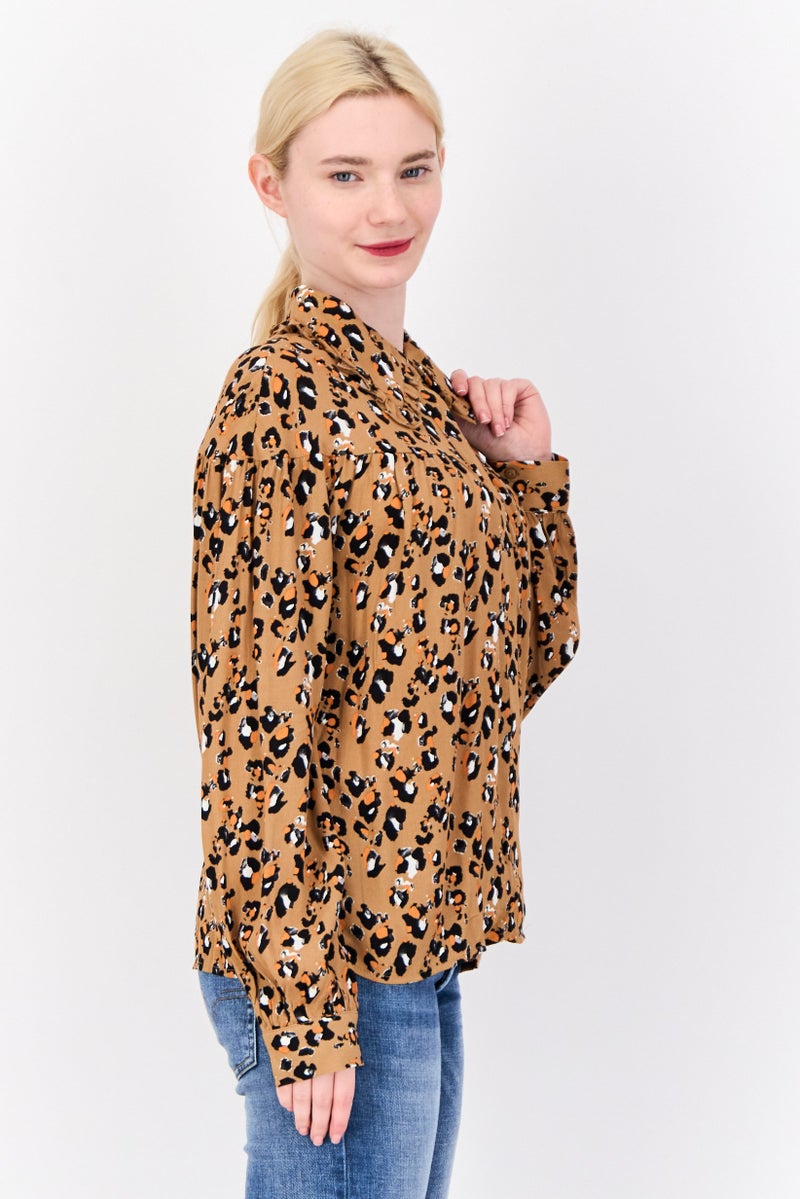 Vila Women Spread Collar Long Sleeves Animal Print Shirt, Multicolor  - Image 2