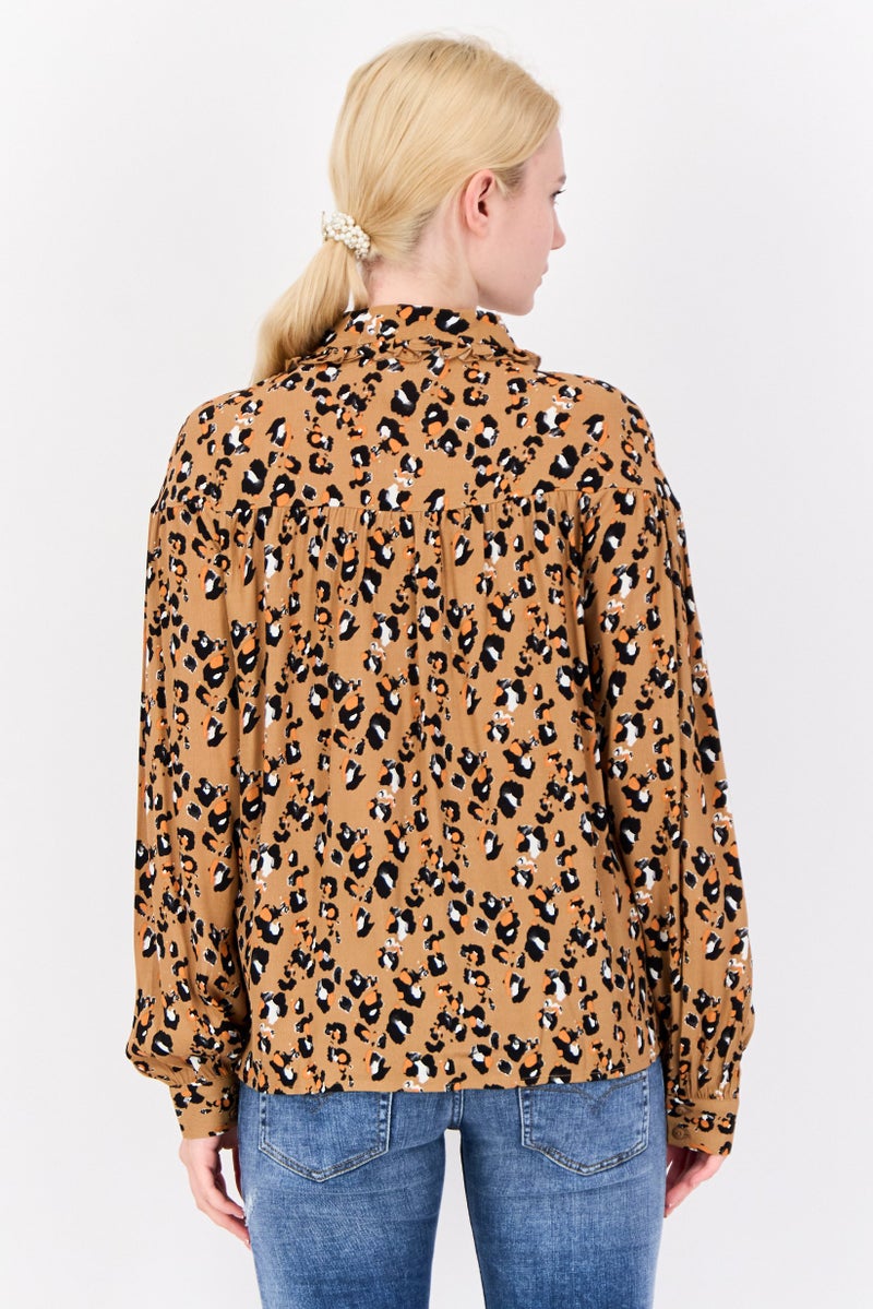 Vila Women Spread Collar Long Sleeves Animal Print Shirt, Multicolor  - Image 4