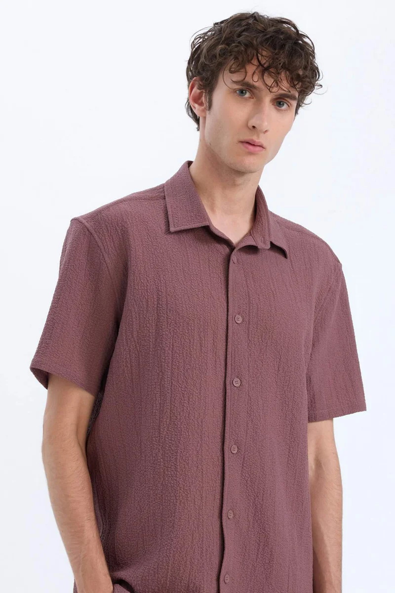 ديفاكتو Regular Fit Polo Collar Crinkle Short Sleeve Shirt