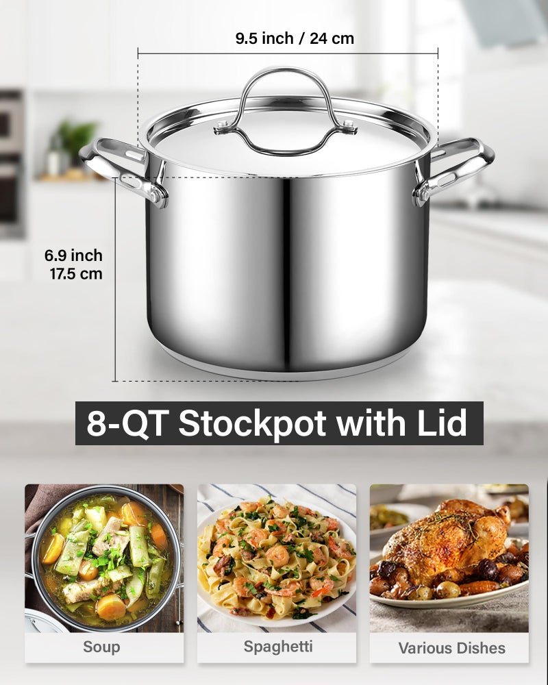 Cooks Standard وعاء طهي ستانلس ستيل 18/10 بسعة 8 كوارت من كوك ستاندرد، وعاء طهي عميق كلاسيكي مع غطاء ستانلس ستيل، فضي - Image 2