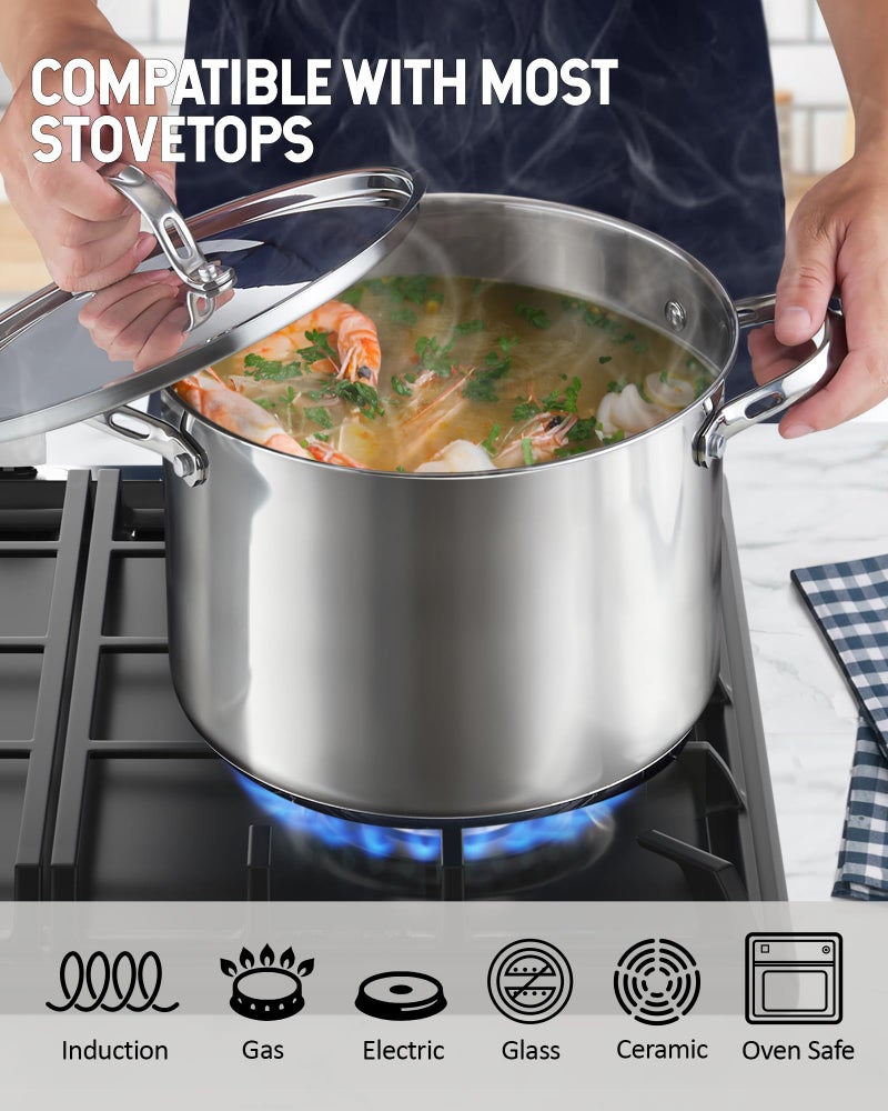 Cooks Standard وعاء طهي ستانلس ستيل 18/10 بسعة 8 كوارت من كوك ستاندرد، وعاء طهي عميق كلاسيكي مع غطاء ستانلس ستيل، فضي - Image 3