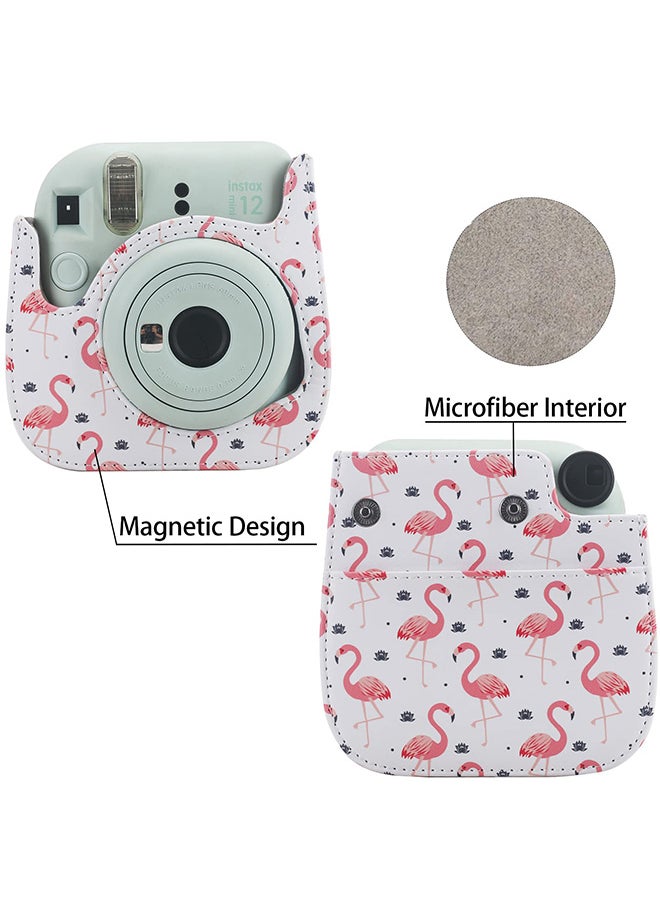 O Ozone Case for Fujifilm Instax Mini 11/12 Case PU Leather Instant Camera Cover with Adjustable Strap - Flamingo White  - Image 4