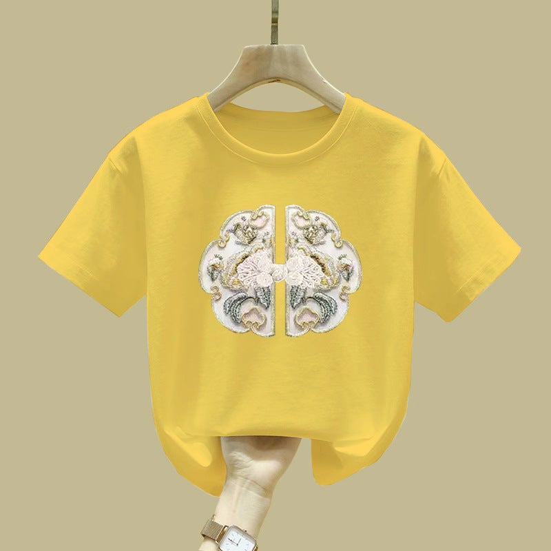2394# Cotton Short-Sleeved Breathable T-Shirt For Boys And Girls Simple Summer Children'S Printed T-Shirt - Image 1