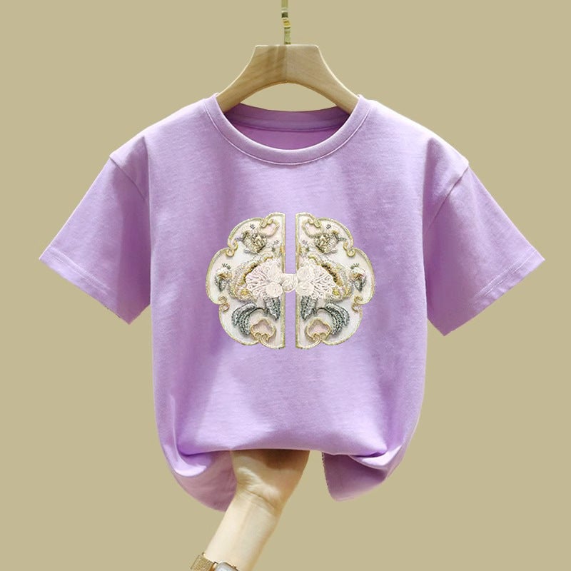 2394# Cotton Short-Sleeved Breathable T-Shirt For Boys And Girls Simple Summer Children'S Printed T-Shirt - Image 5