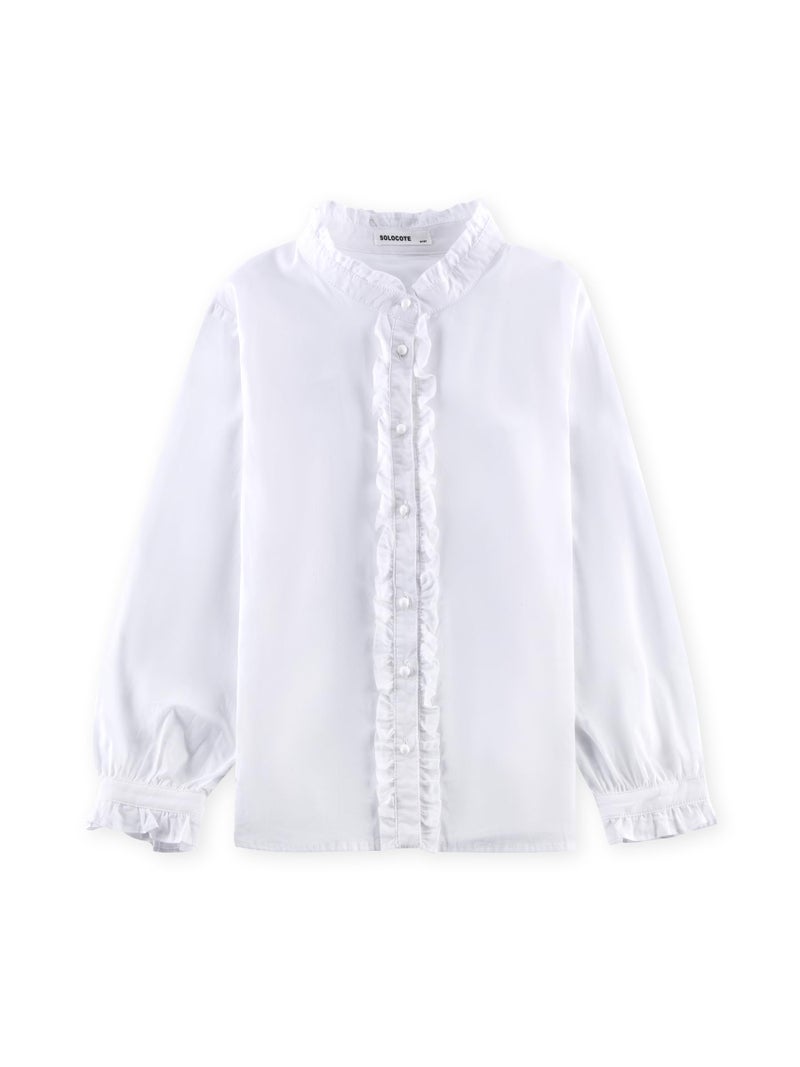 SOLOCOTE Girls White Blouse Ruffle Long Sleeve Button Down Shirts Princess Cotton Loose Soft Tops Spring and Summer, 190903 9-10 White - Image 1