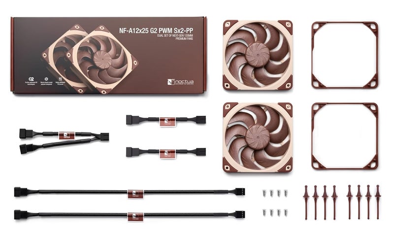 NOCTUA NF-A12x25 G2 PWM Sx2-PP, Dual Fan Set for Push-Pull and Side-by-Side Applications (Brown) - Image 3