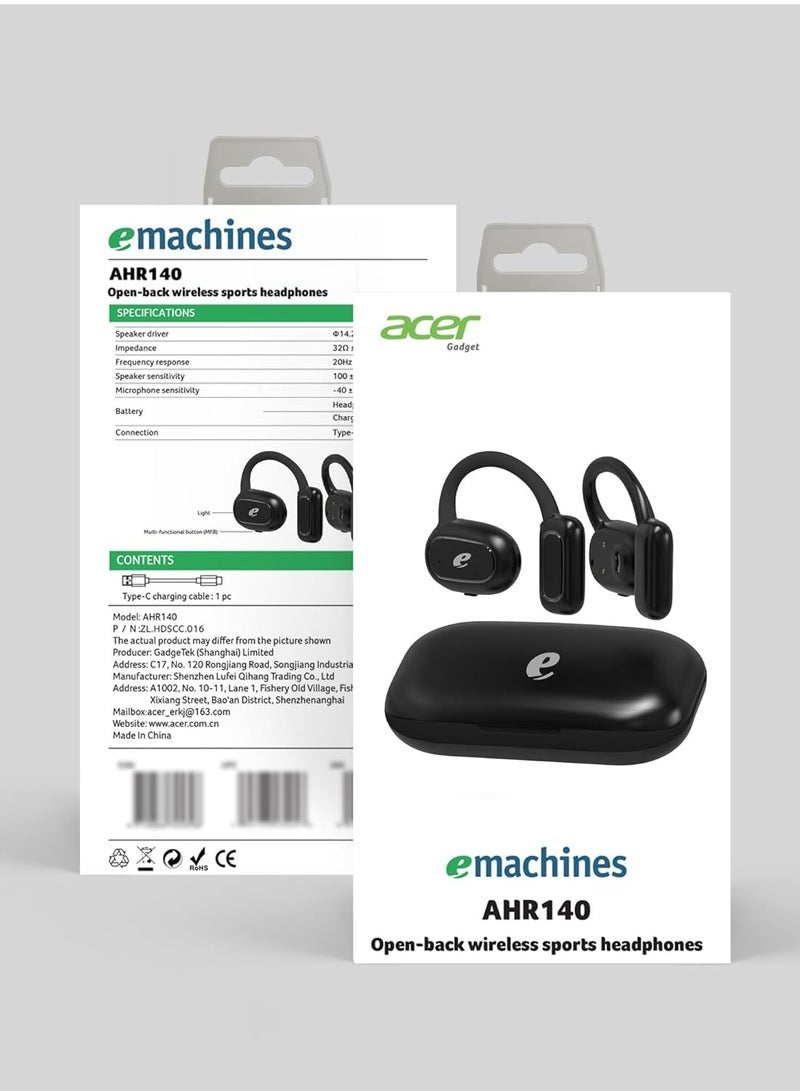 أيسر AHR140 Wireless Bluetooth Sports Headphones, Open-Ear Air Conduction Tech for Sports, 24hrs Playtime, Type-C Charging, 14.2mm Driver, HD Voice, Ultra Comfortable Fit, Light-Weight Earphones,  Long Battery Life With type C Charging cabel Black - Image 5