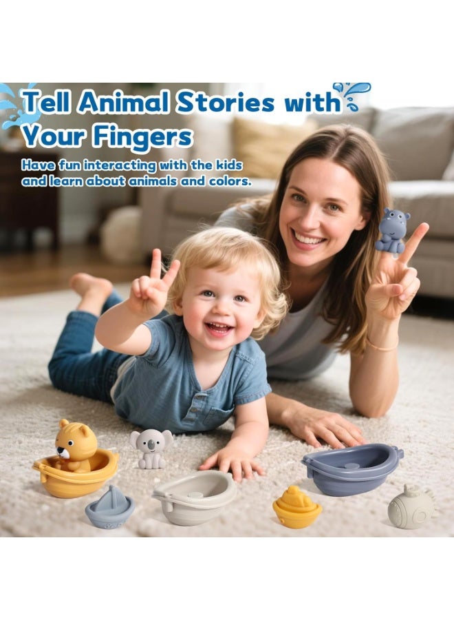 Soofam Toddler Bath Toys for Kids Ages 1-3 4-8 6PCS with Light Up Baby Bath Toys & Float Boat & Finger Puppets Bathtub Gifts for Toddlers 2-4 Boy Girl Pool Water Table - Image 5