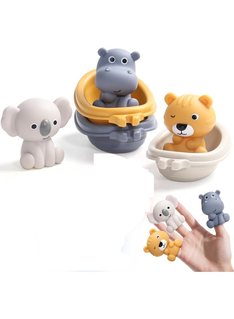 Soofam Toddler Bath Toys for Kids Ages 1-3 4-8 6PCS with Light Up Baby Bath Toys & Float Boat & Finger Puppets Bathtub Gifts for Toddlers 2-4 Boy Girl Pool Water Table - Image 1