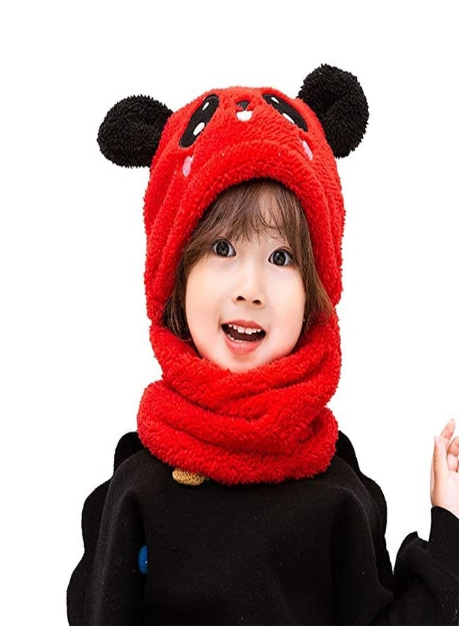 V3E Baby Boy's & Girl's Cute Panda Animal Beanie Hat Hooded Scarf Fleece Cap Balaclava (Red)-(2-4 Year) - Image 1