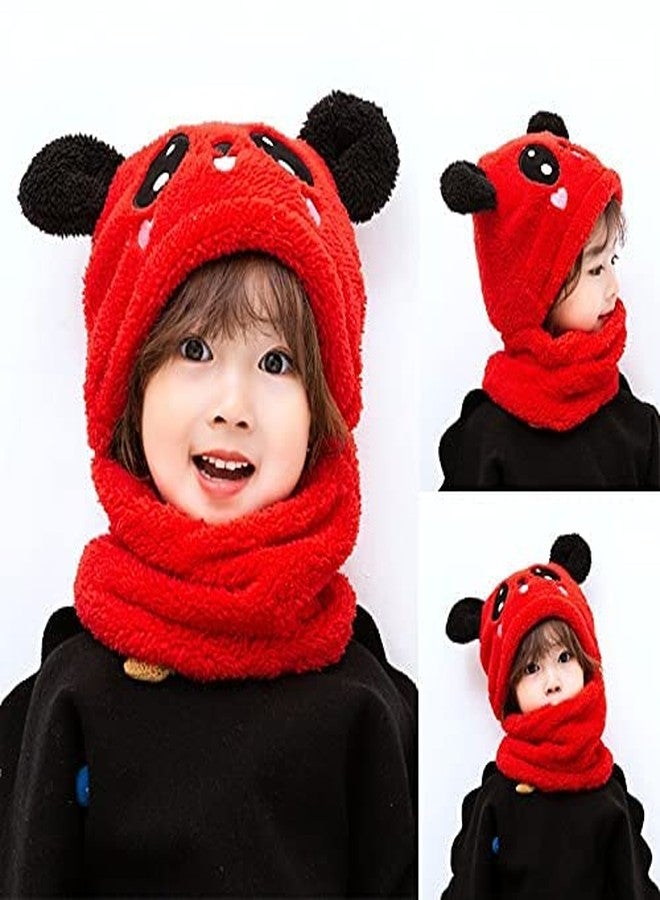 V3E Baby Boy's & Girl's Cute Panda Animal Beanie Hat Hooded Scarf Fleece Cap Balaclava (Red)-(2-4 Year) - Image 4