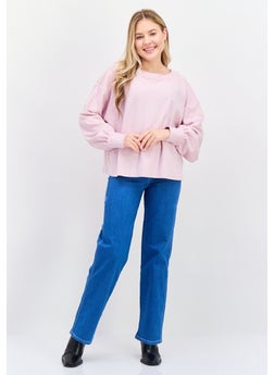 NIA Women Crew Neck Long Sleeve Textured Sweatshirt, Pink  - Image 4