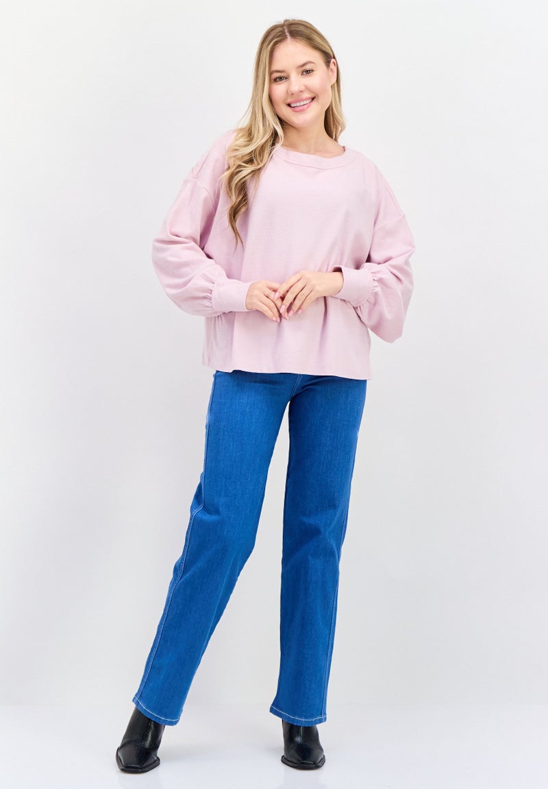 NIA Women Crew Neck Long Sleeve Textured Sweatshirt, Pink - Image 4