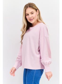 NIA Women Crew Neck Long Sleeve Textured Sweatshirt, Pink  - Image 2