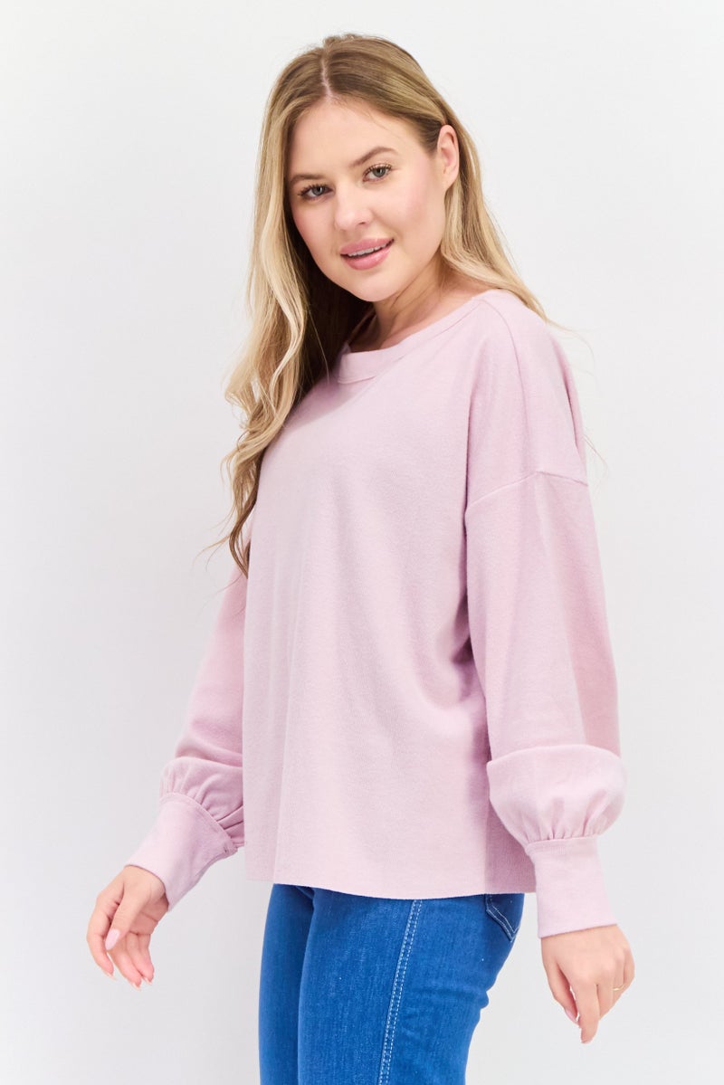 NIA Women Crew Neck Long Sleeve Textured Sweatshirt, Pink - Image 2