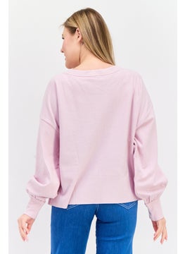 NIA Women Crew Neck Long Sleeve Textured Sweatshirt, Pink  - Image 3