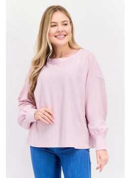 NIA Women Crew Neck Long Sleeve Textured Sweatshirt, Pink  - Image 1