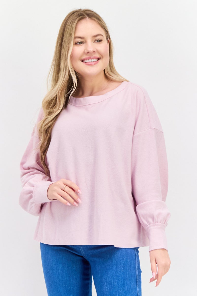 NIA Women Crew Neck Long Sleeve Textured Sweatshirt, Pink - Image 1