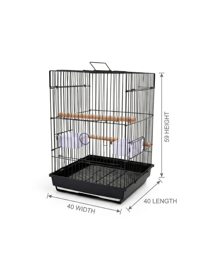 Dayang A5007 Parrot Cage Black Heavy Duty - Spacious Square Cage with 2 Wooden Perches, 2 Feeding Cups, Pull-Out Tray & Carrying Handle for Cockatiel, Conure, Lovebird, Ringneck & Small Parrots 40x40x59 - Image 2