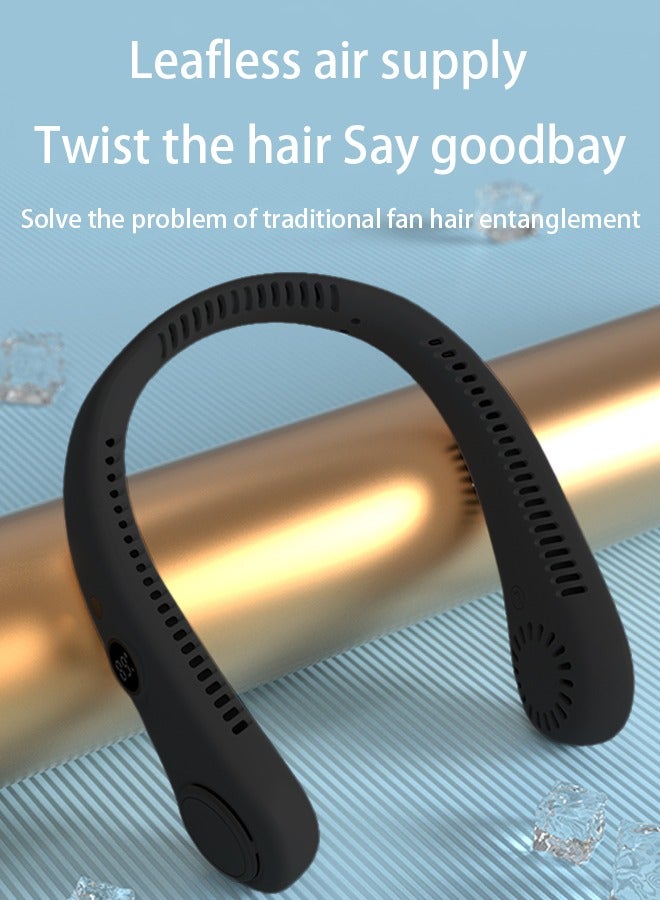 هاف دريم مروحة تعليق للرقبة بشاشة رقمية LED، مروحة صغيرة صامتة عالية الطاقة تعمل بالرياح USB للطلاب والرياضيين في الهواء الطلق - لون أسود - Image 3