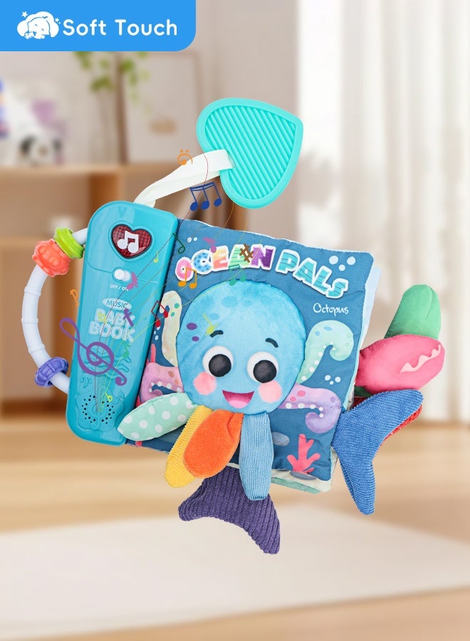 سوفت تاتش كتاب قماشي للأطفال مع موسيقى، كتاب لمس وإحساس للأطفال، ألعاب موسيقية للأطفال، ألعاب مونتيسوري لحديثي الولادة، كتاب أنشطة قماشي ناعم ثلاثي الأبعاد لوقت الاستلقاء على البطن، لعبة تنمية مبكرة للأطفال من عمر 6 إلى 12 شهرًا - Image 2
