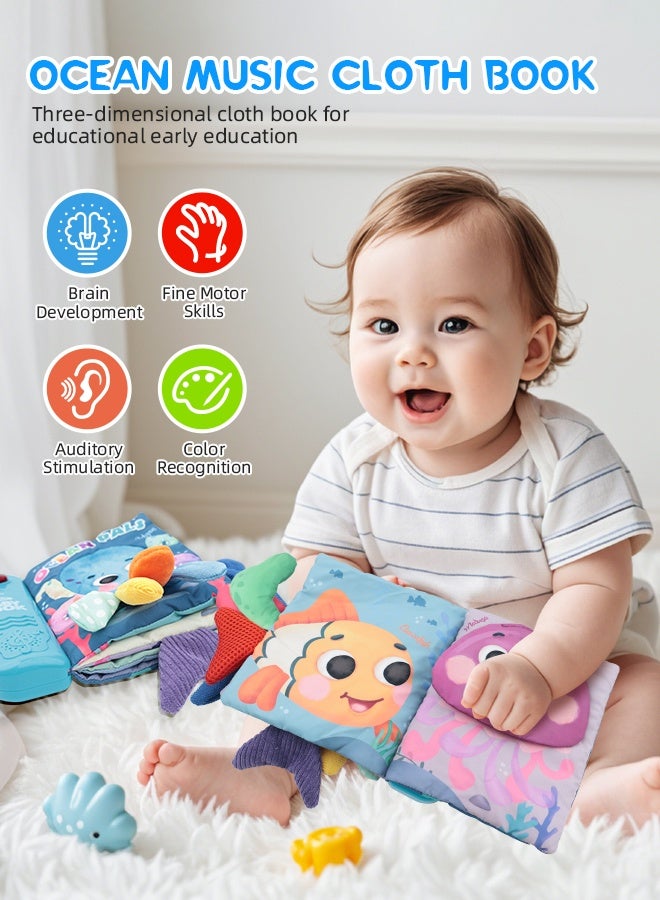 سوفت تاتش كتاب قماشي للأطفال مع موسيقى، كتاب لمس وإحساس للأطفال، ألعاب موسيقية للأطفال، ألعاب مونتيسوري لحديثي الولادة، كتاب أنشطة قماشي ناعم ثلاثي الأبعاد لوقت الاستلقاء على البطن، لعبة تنمية مبكرة للأطفال من عمر 6 إلى 12 شهرًا - Image 3