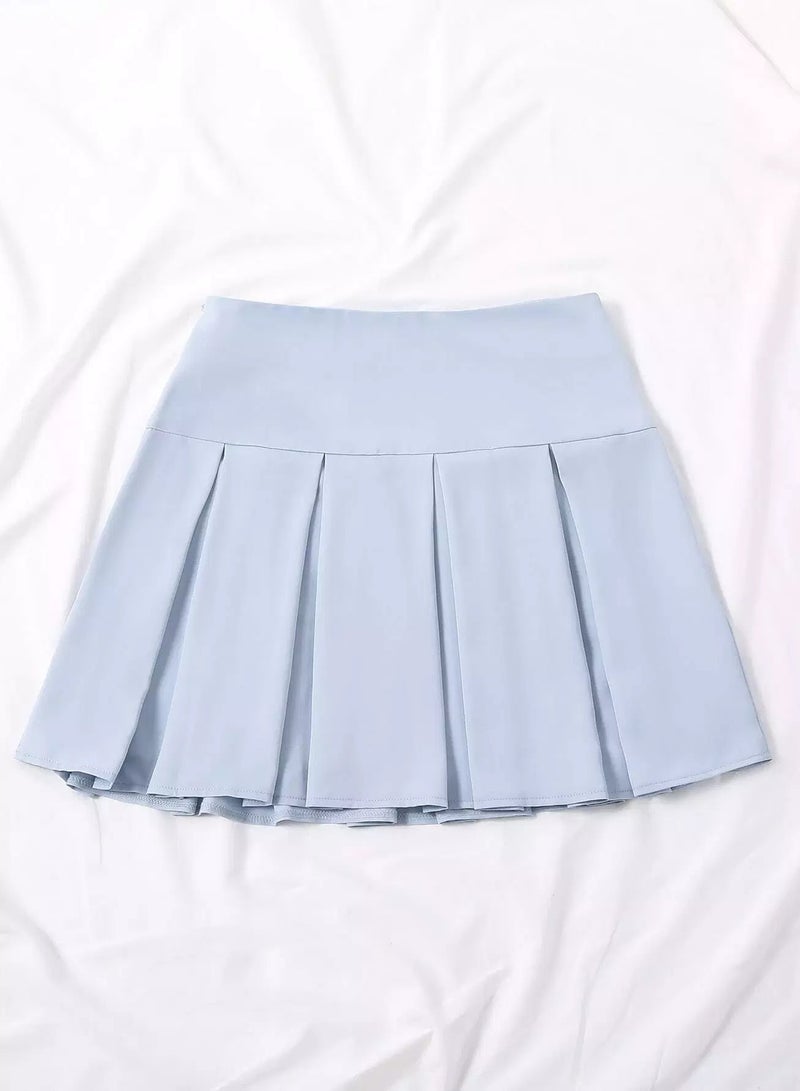 Zip Side Solid Pleated Skirt - Image 2