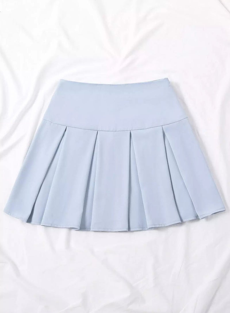 Zip Side Solid Pleated Skirt - Image 4