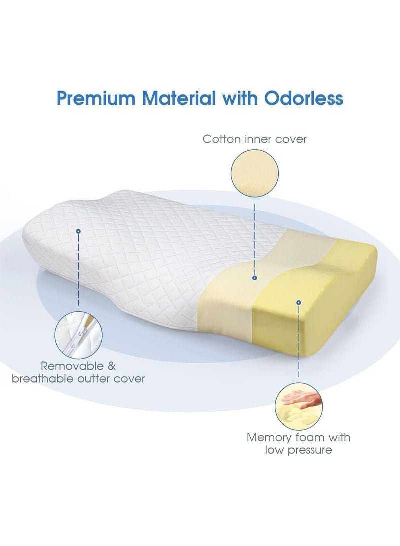 Eworld Contour Memory Foam Pillow for Neck Pain Relief | Ergonomic Orthopedic Cervical Pillow with Washable Cover | Adjustable Bed Pillow for Side, Back & Stomach Sleepers – 30×50cm – White - Image 3