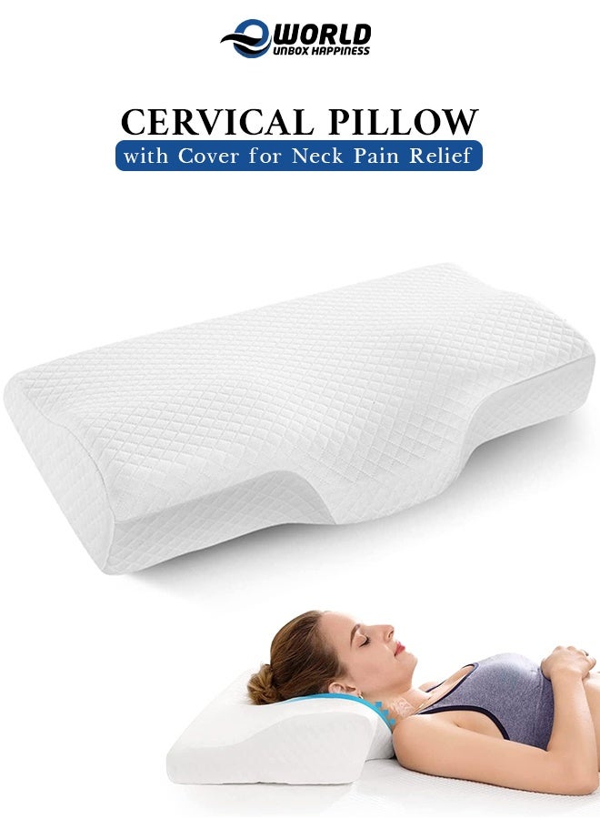 Eworld Contour Memory Foam Pillow for Neck Pain Relief | Ergonomic Orthopedic Cervical Pillow with Washable Cover | Adjustable Bed Pillow for Side, Back & Stomach Sleepers – 30×50cm – White - Image 1