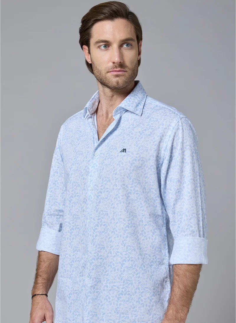 مانرزم The Blue Geometry Cotton Shirt with Delicate Pattern Comfort Fit