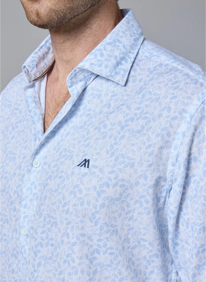 مانرزم The Blue Geometry Cotton Shirt with Delicate Pattern Comfort Fit